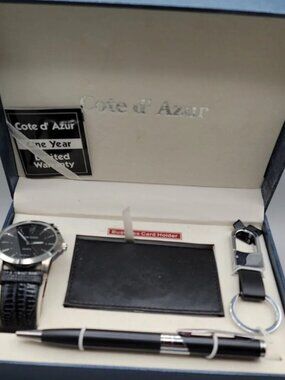 Cote d' Azur Mens Accessory Set Quartz Watch Pen Business Card Holder Key Chain